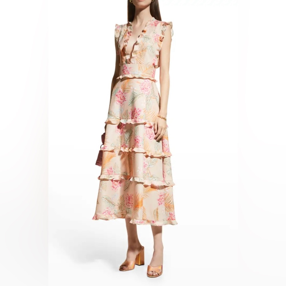 ADEAM Japan Intermix “Hibiscus” tiered ruffle floral print tea midi maxi dress